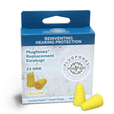 Plugfones Plugfones ComforTwist 29 dB Soft Foam Replacement Tip Replacement Ear Plugs Yellow 5 pair PRP-FY10